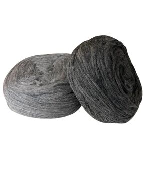 2 White Buffalo Cakes Virgin Wool 6 Strands Canadian Cream Grey Unspun Uncarded